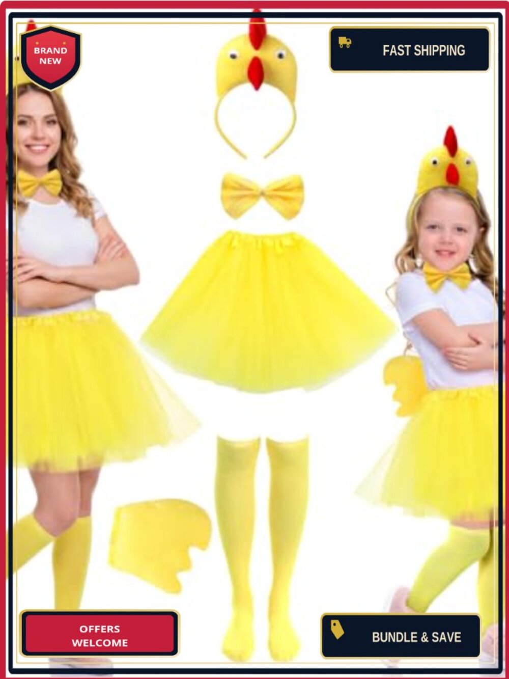 Chicken Costume Set Women Halloween Cosplay Accessories Tutu Skirt